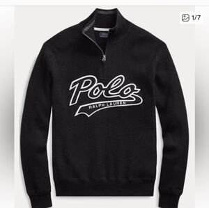 Mens Polo Ralph Lauren Varsity Script Knit Sweater Quarter Zip Cotton Size XL